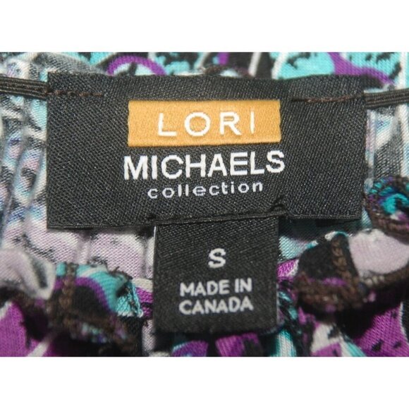 Lori Michaels Colorful Palm Print Top Blouse Size S Crop Short Sleeve Elastic Wa - Picture 9 of 10